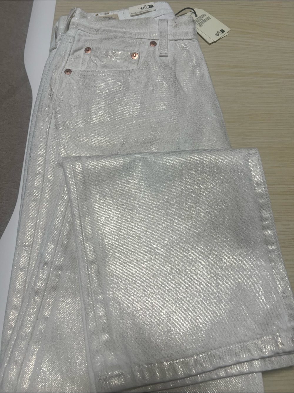 Levi’s Premium 501 ’90s Metallic Foil Straight Jeans White Gold NWT 26x30 - Picture 4 of 10